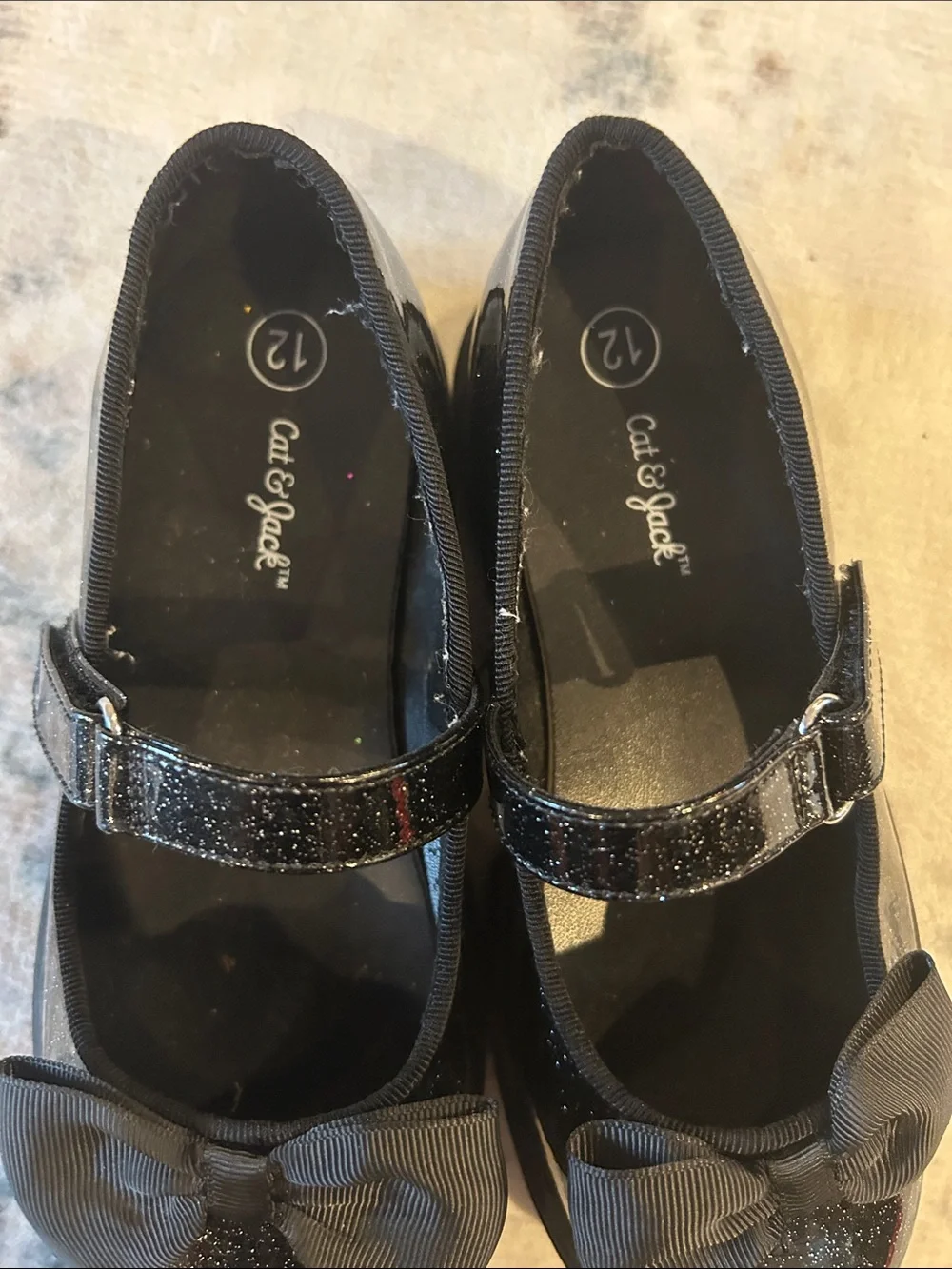 Cat & Jack Black Glitter Mary Jane Flats with Bow Strap